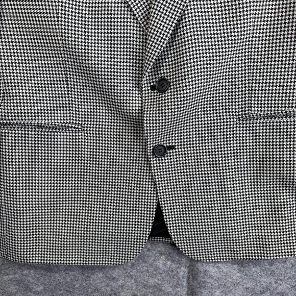 Vintage Black White Wool Houndstooth Checkered Academia Double Breasted Blazer - Picture 3 of 16